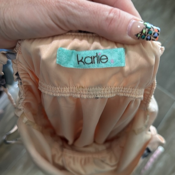 KARLIE Floral Peach V-neck Cami Ruffle Dress Small - Picture 3 of 6